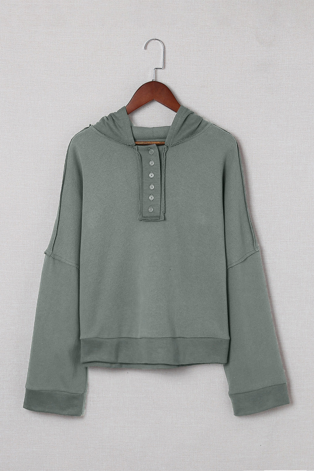 Plain Casual Button Front Pullover Hoodie