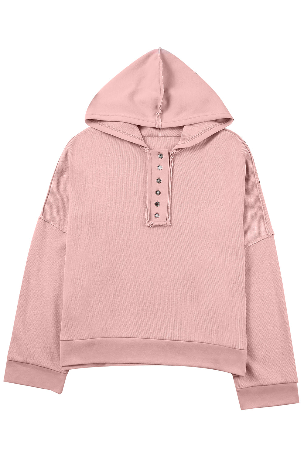 Plain Casual Button Front Pullover Hoodie