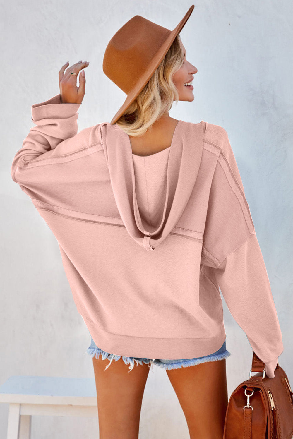 Plain Casual Button Front Pullover Hoodie
