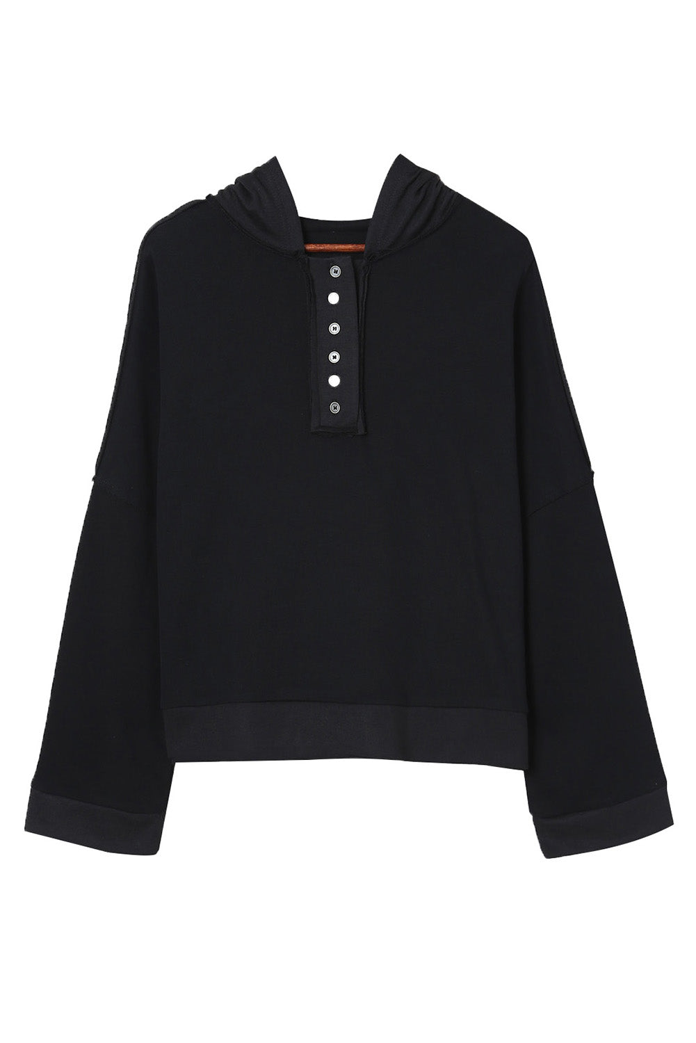 Plain Casual Button Front Pullover Hoodie
