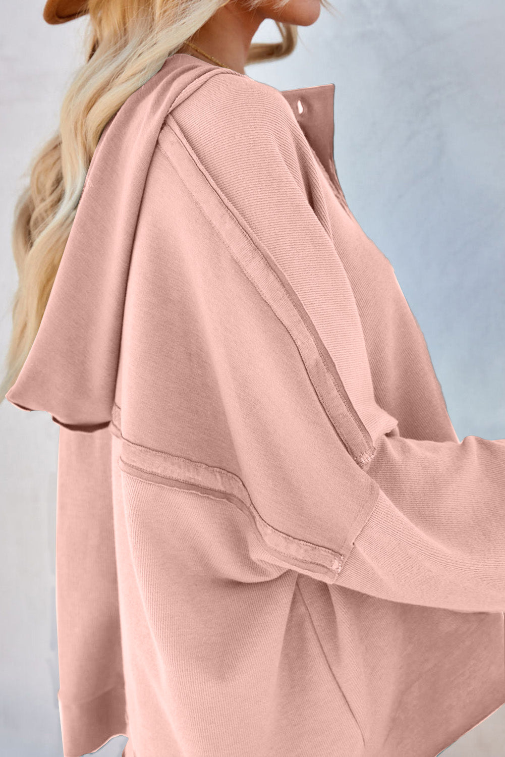 Plain Casual Button Front Pullover Hoodie