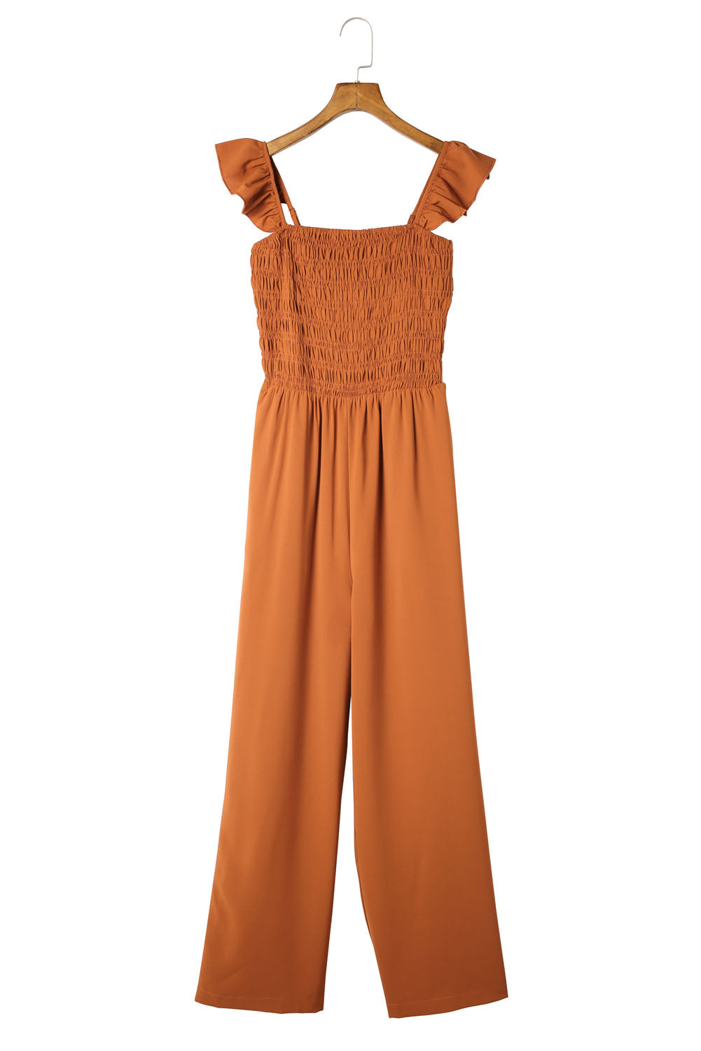 Smocked Ruffle Strap Pocket Wide Leg Jumpsuit