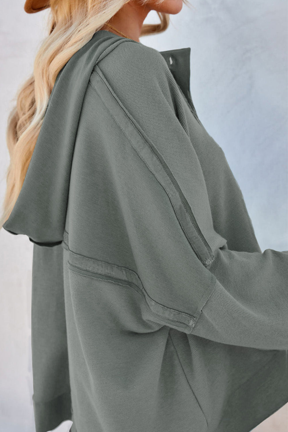 Plain Casual Button Front Pullover Hoodie