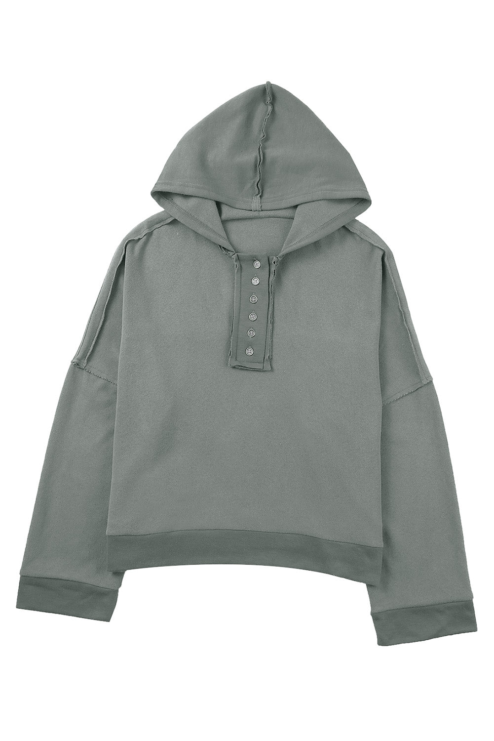 Plain Casual Button Front Pullover Hoodie