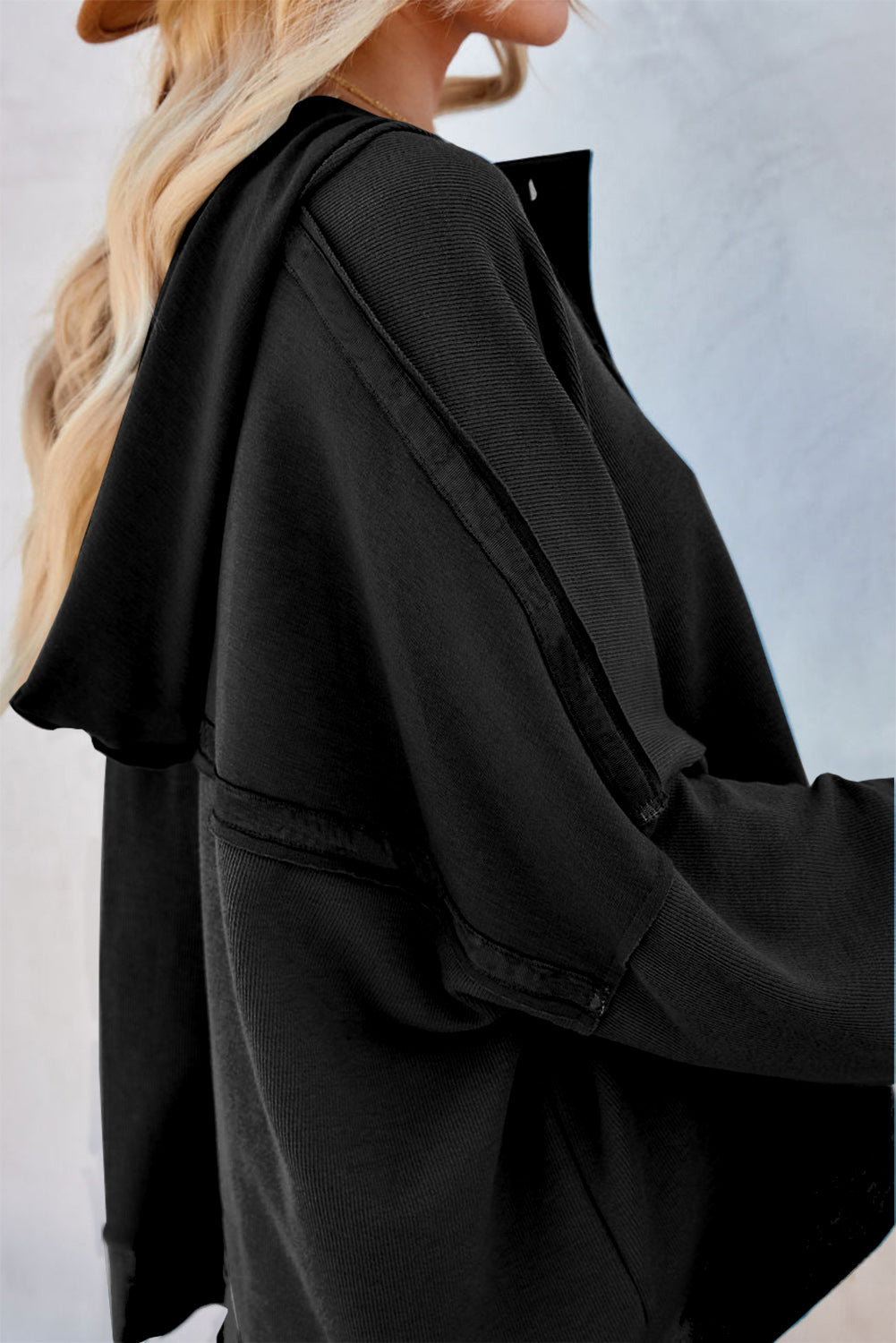 Plain Casual Button Front Pullover Hoodie