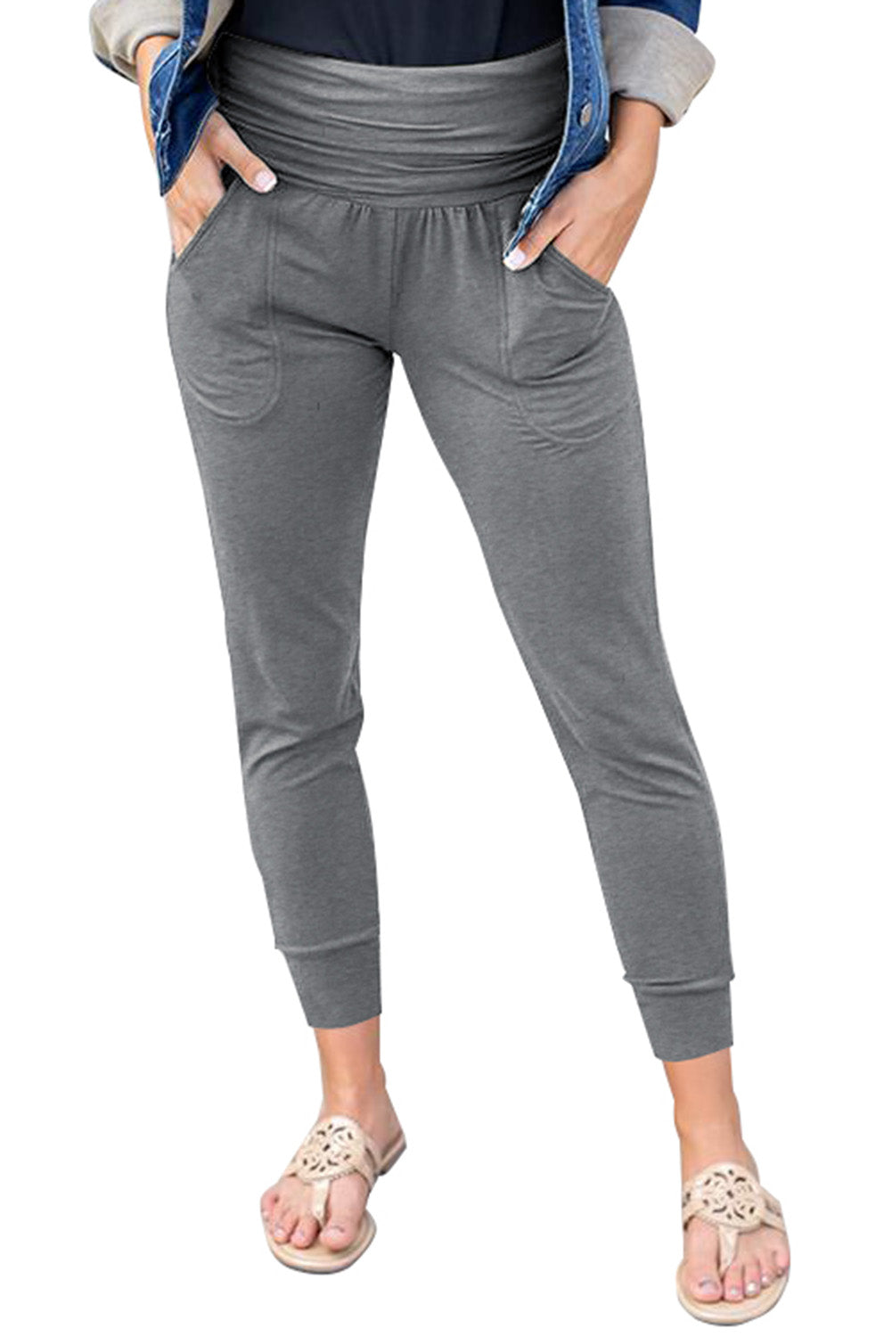 High Waist Pleated Casual Pocket Leggings
