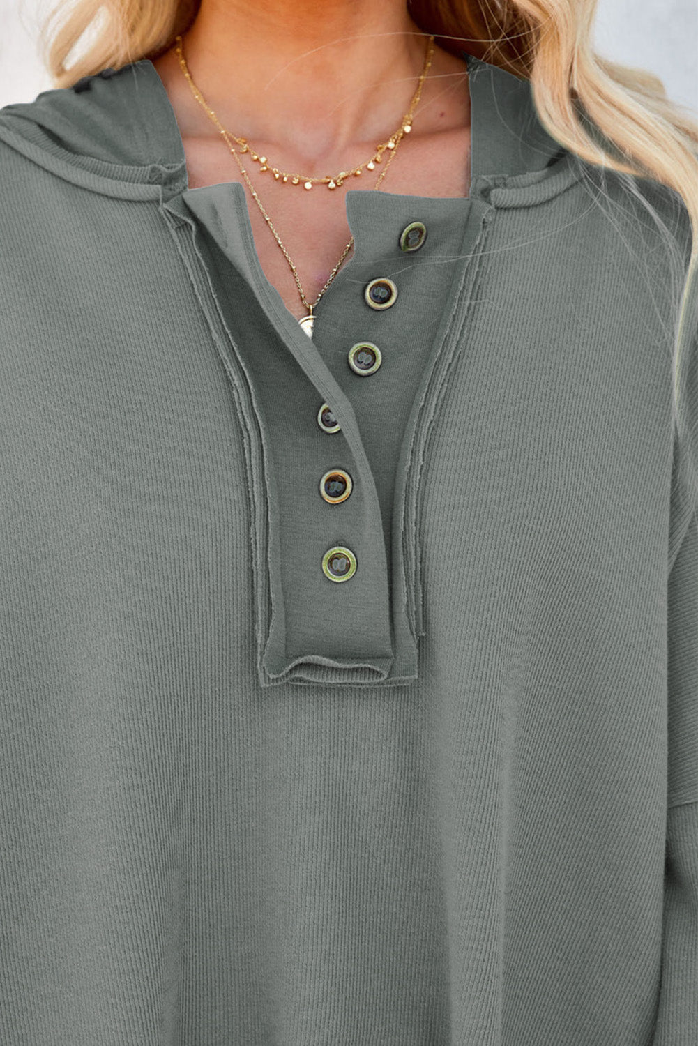 Plain Casual Button Front Pullover Hoodie