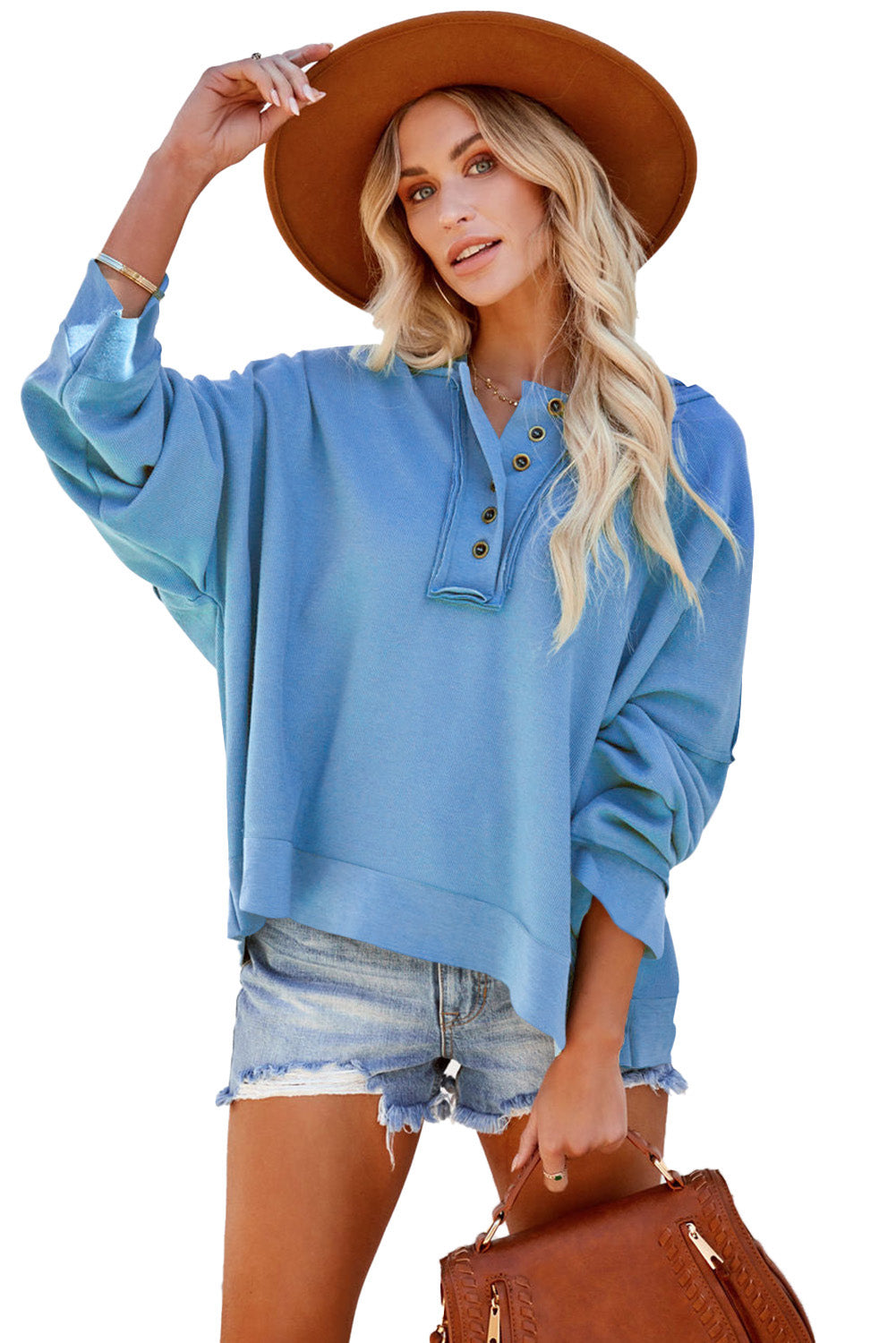 Plain Casual Button Front Pullover Hoodie
