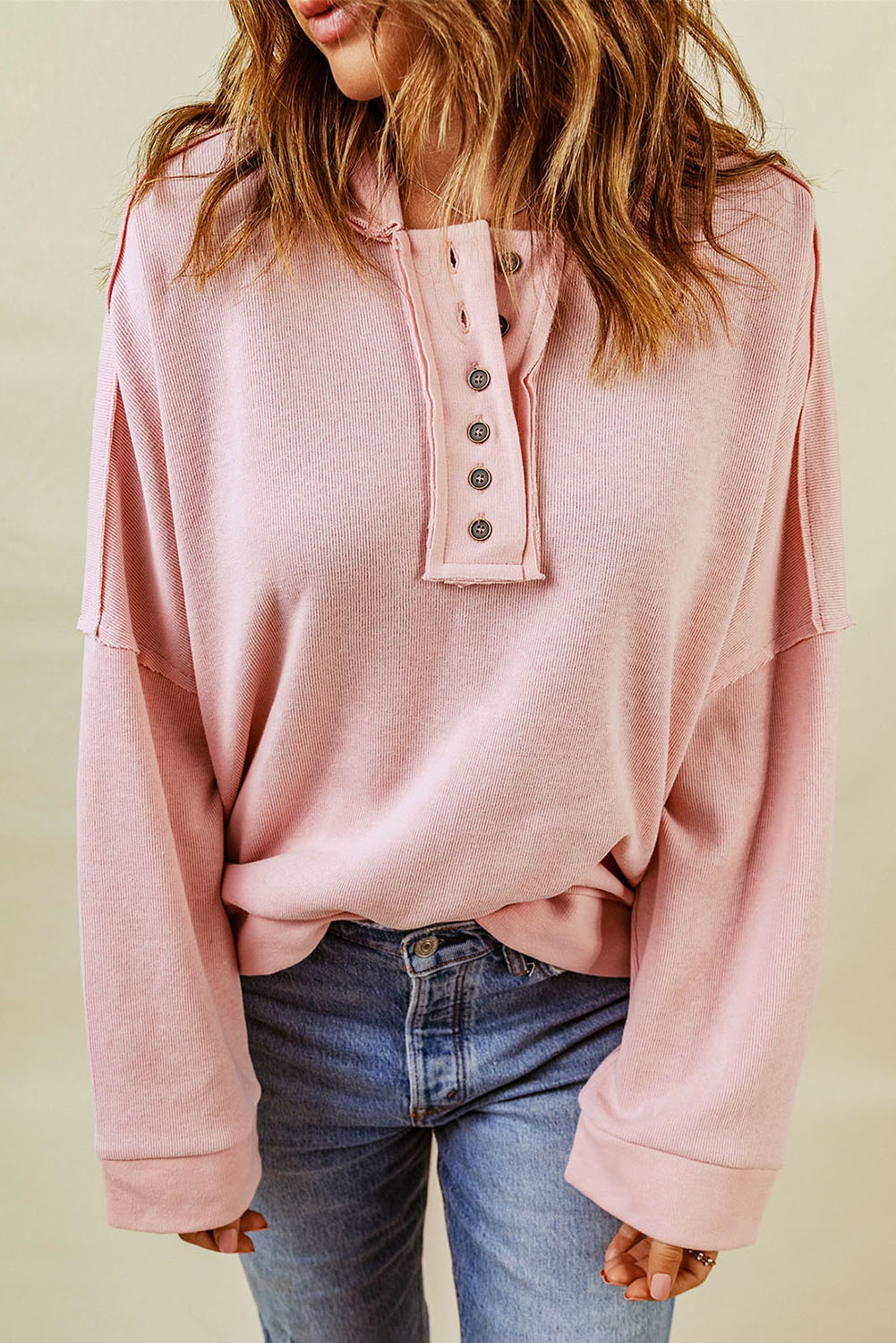Plain Casual Button Front Pullover Hoodie