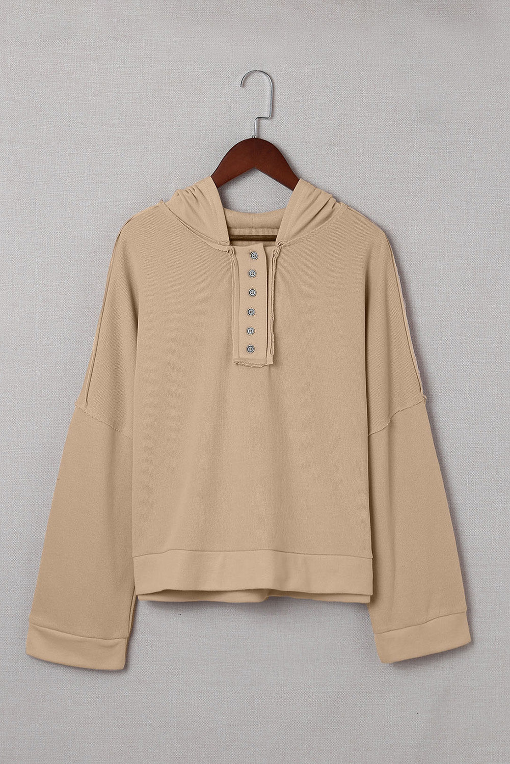 Plain Casual Button Front Pullover Hoodie