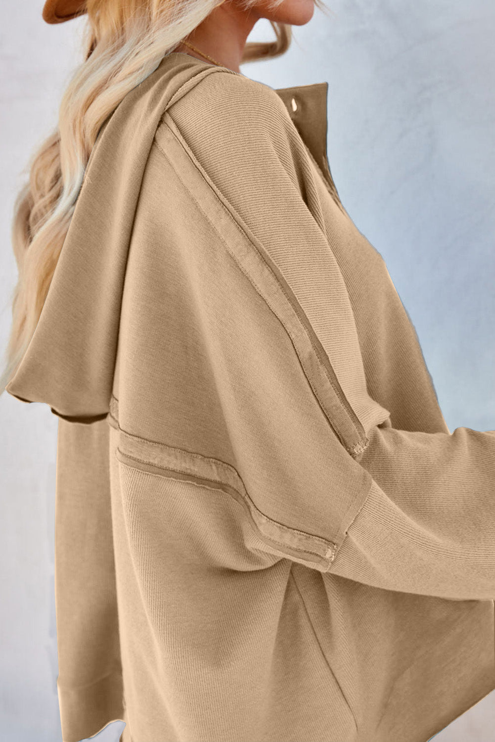 Plain Casual Button Front Pullover Hoodie