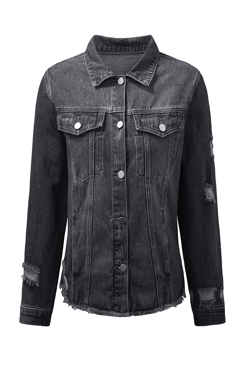 Raw Hem Buttons Denim Jacket