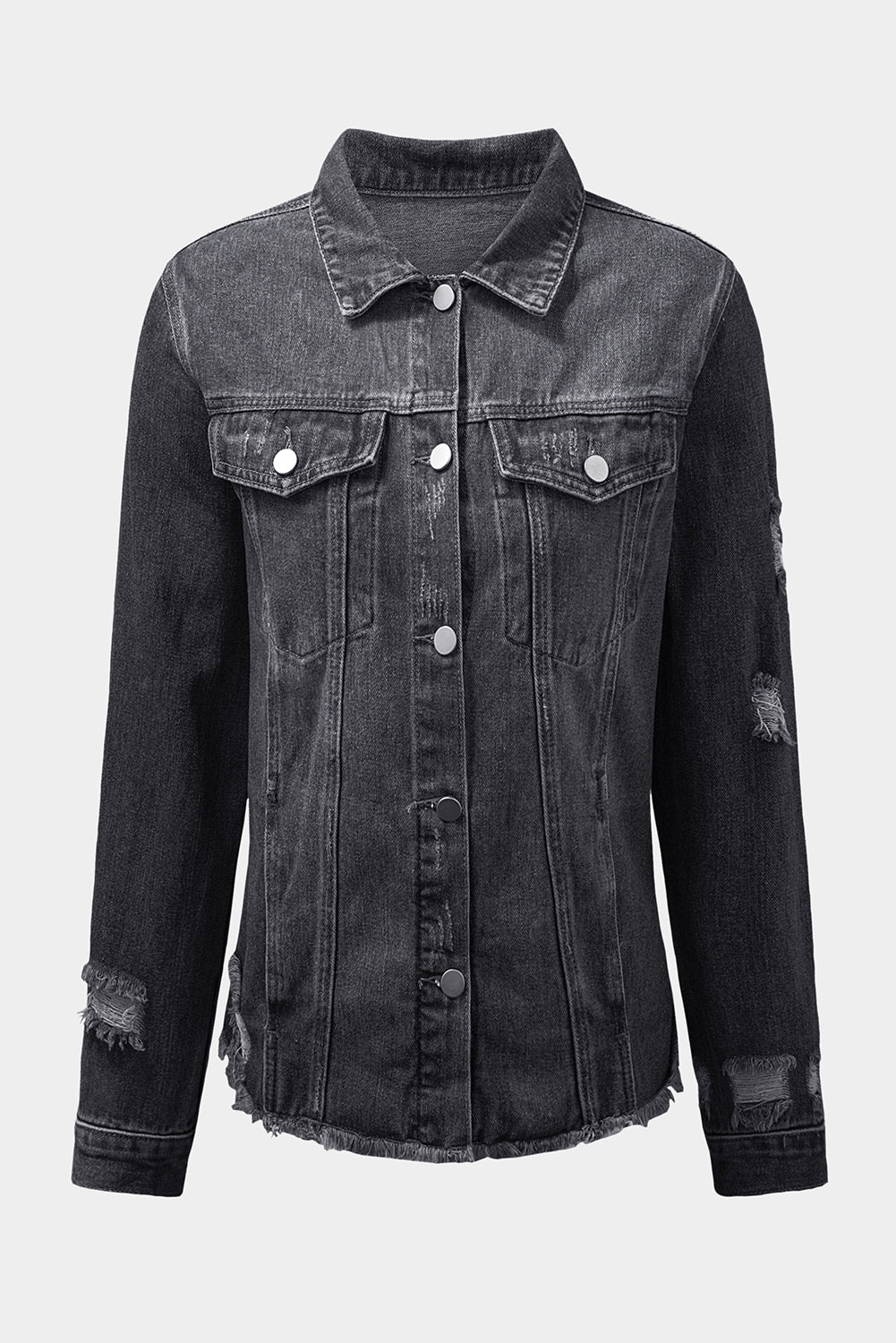 Raw Hem Buttons Denim Jacket