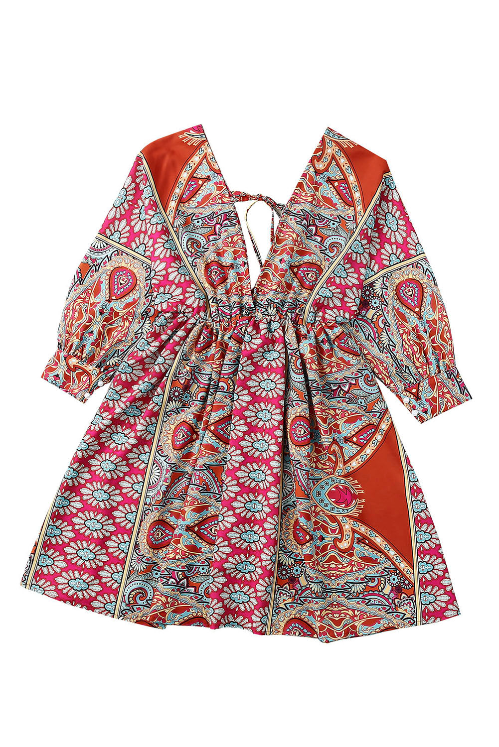 3/4 Sleeve Tie Back Boho Dress