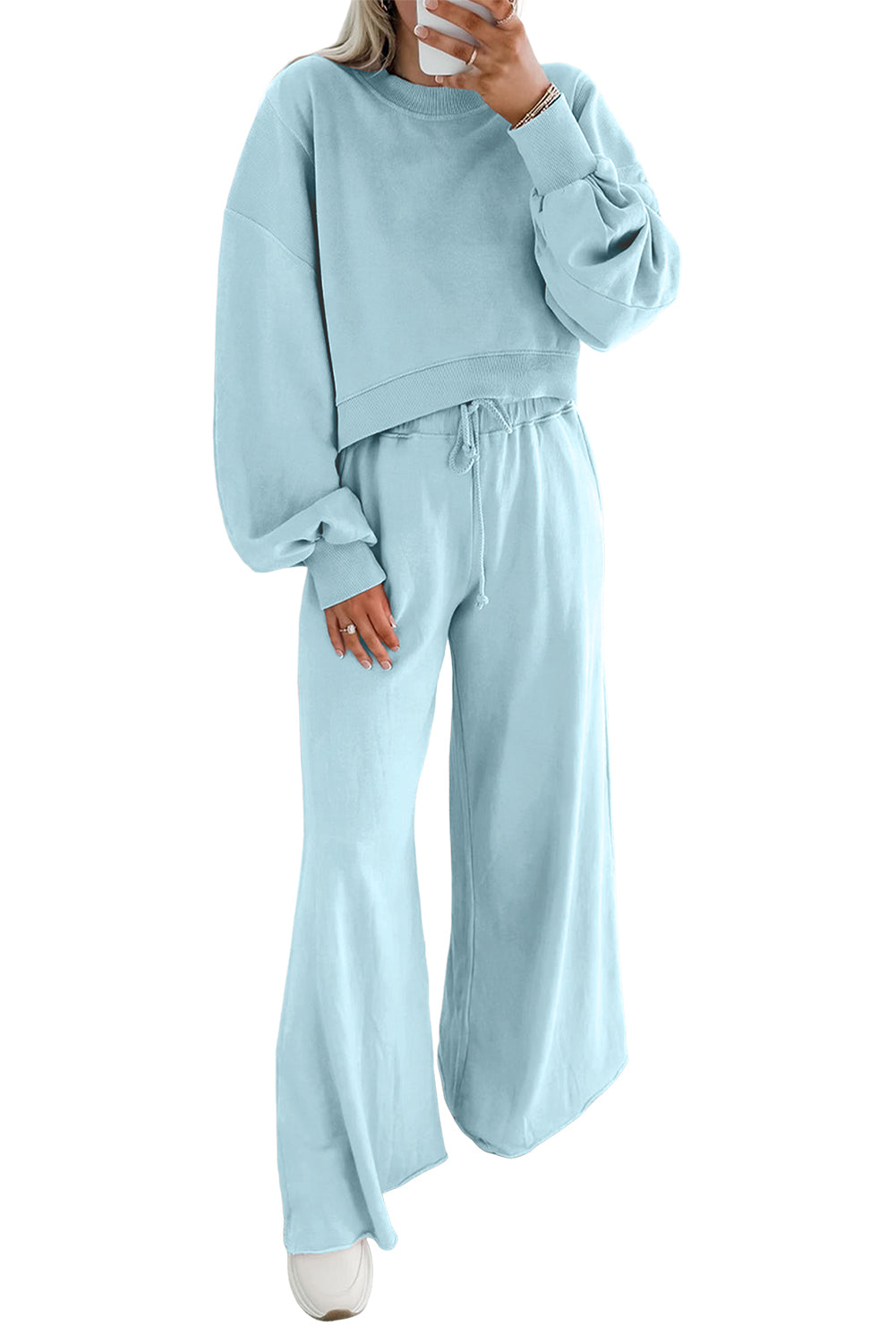 Drawstring Wide Leg Pants Set