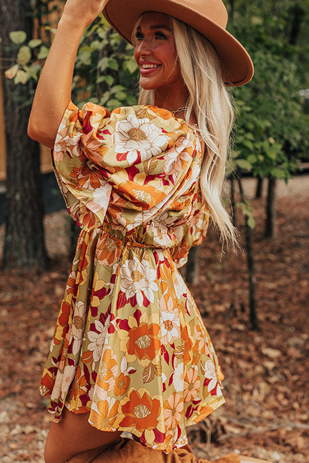 Floral Printed Square Neck Dress