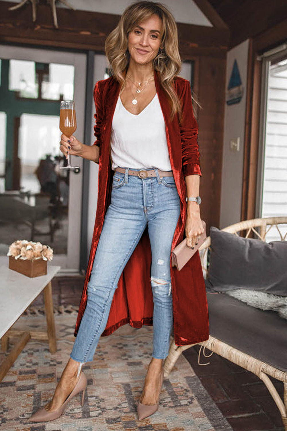 Open Front Long Cardigan with Pockets