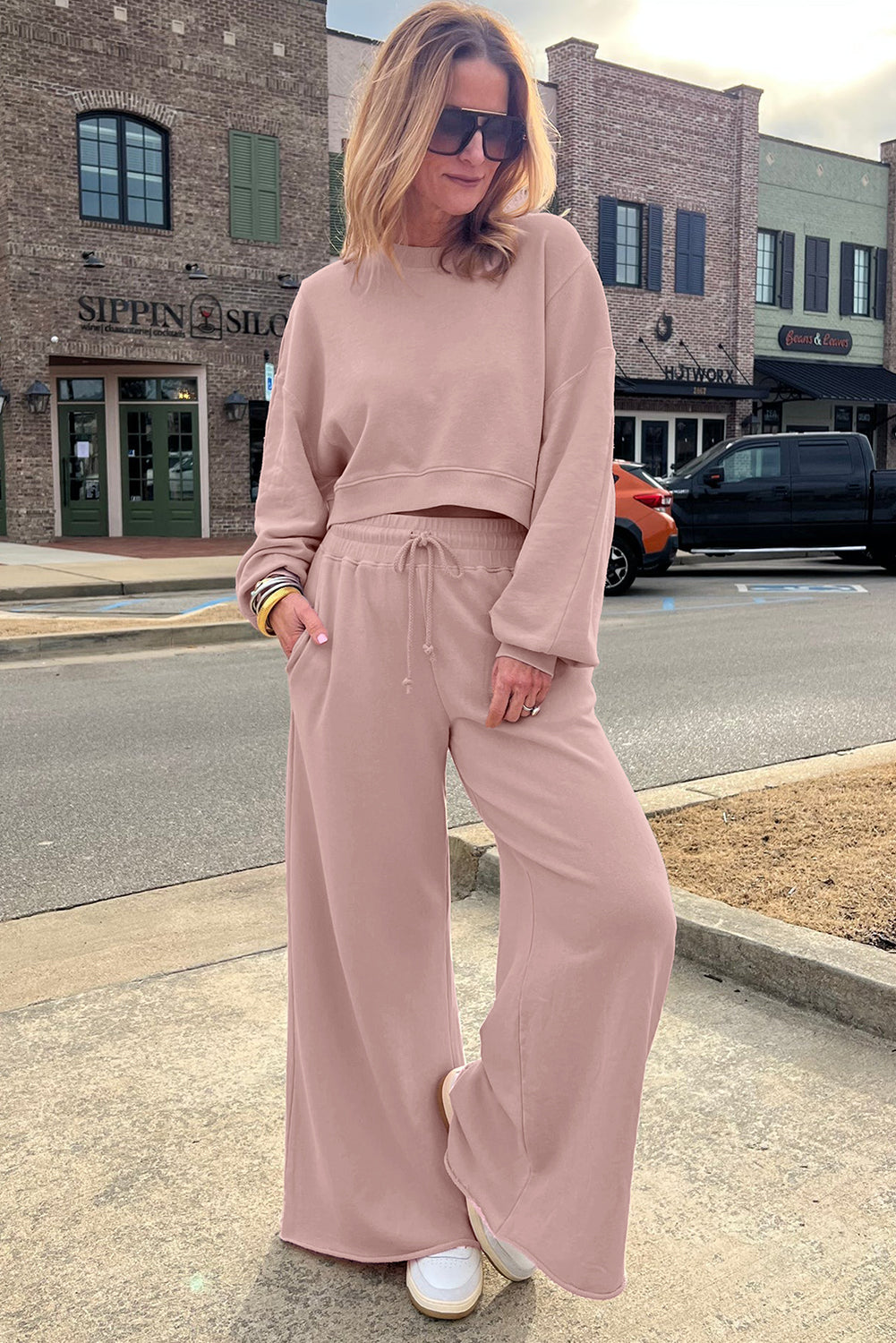 Drawstring Wide Leg Pants Set