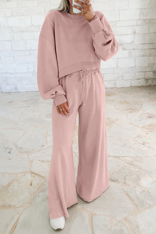 Drawstring Wide Leg Pants Set