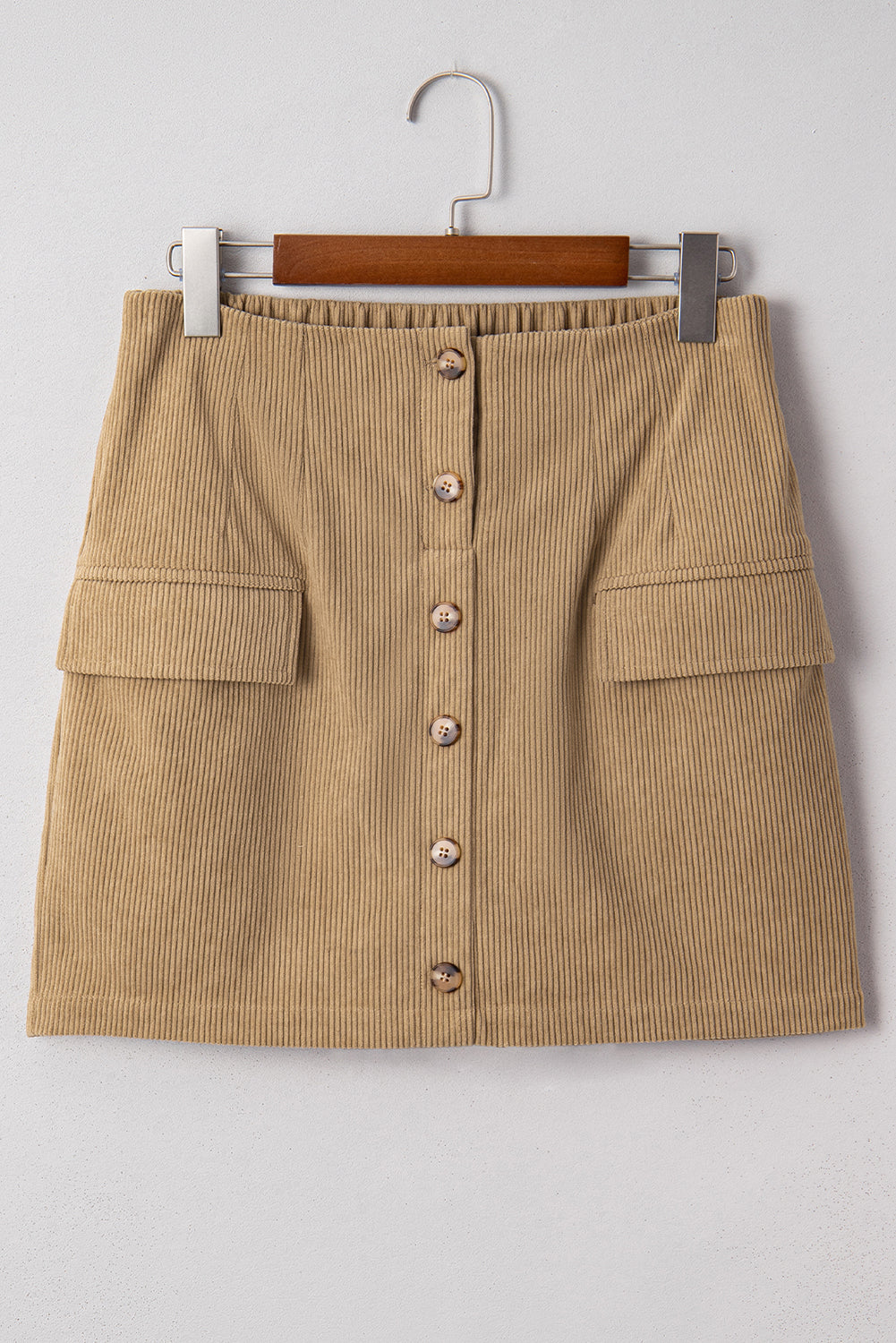 Corduroy Buttoned Front Faux Pockets Mini Skirt