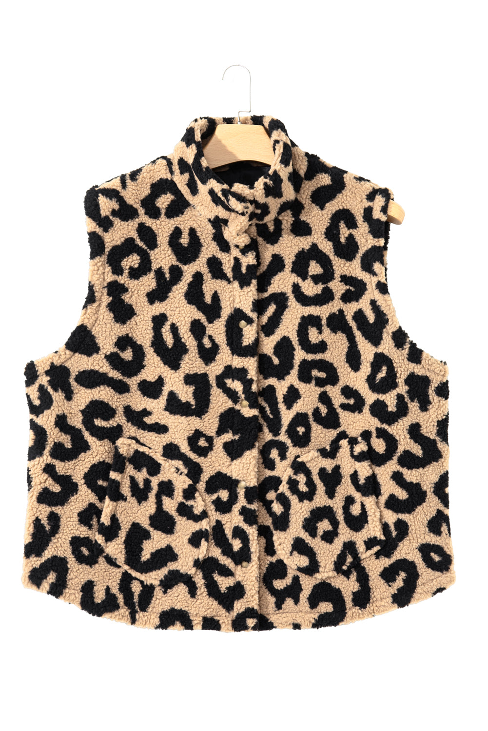 Leopard Sherpa Plus Size Vest Jacket
