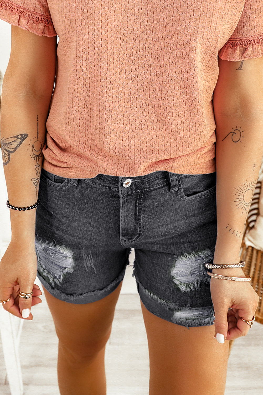 Rolled Hem Denim Shorts