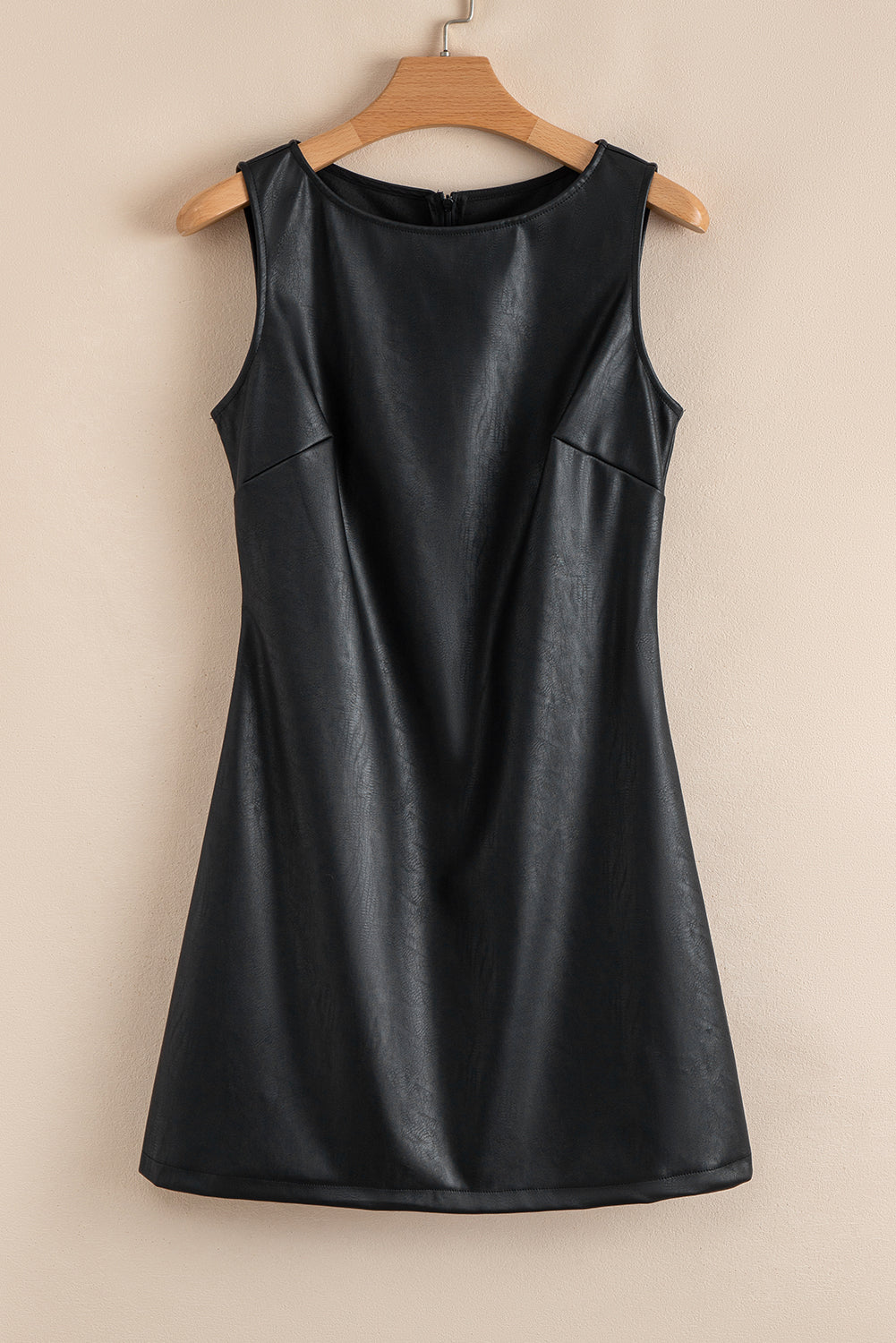 Faux Leather Sleeveless Round Neck Mini Dress