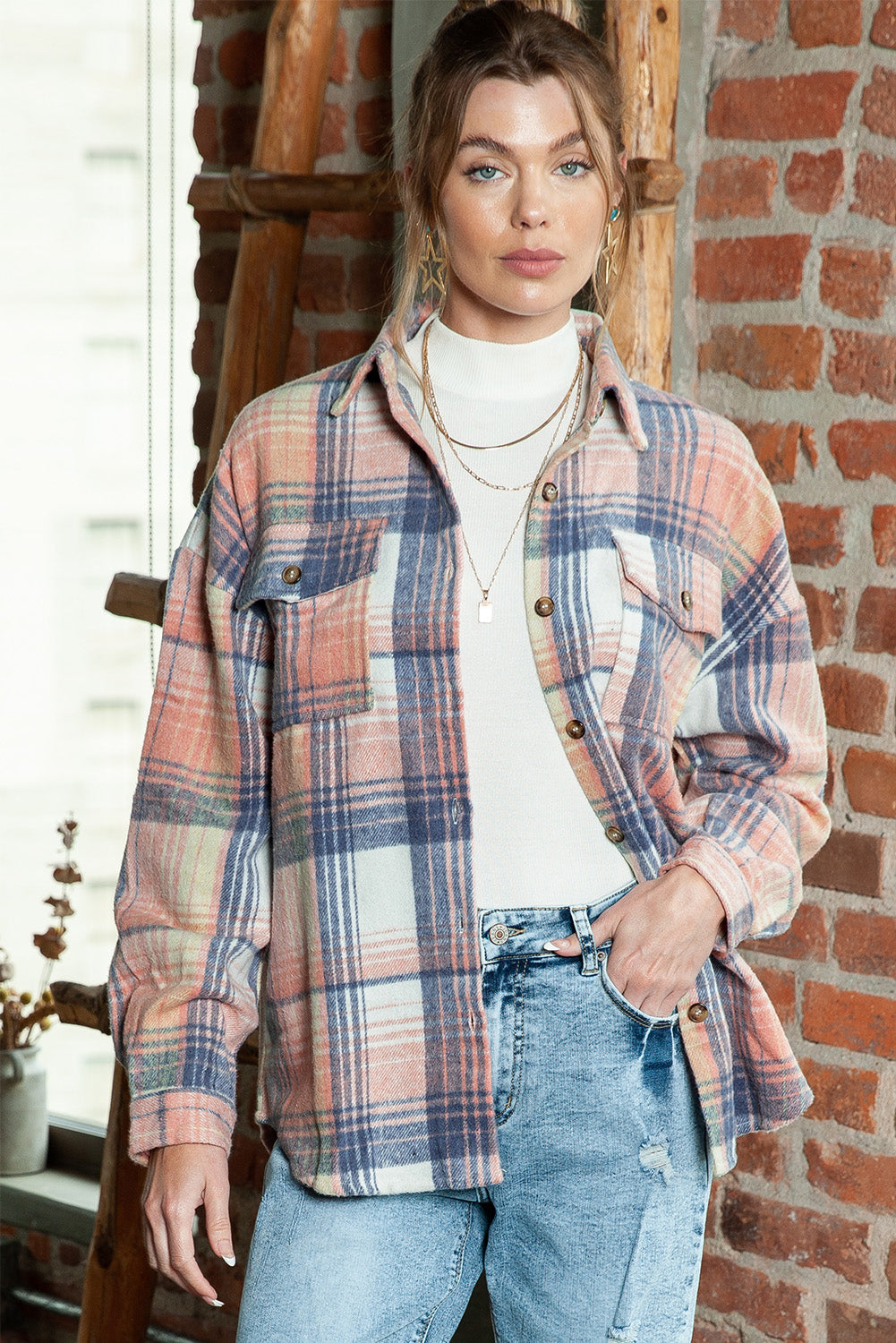 Plaid Button Up Collared Flannel Shacket