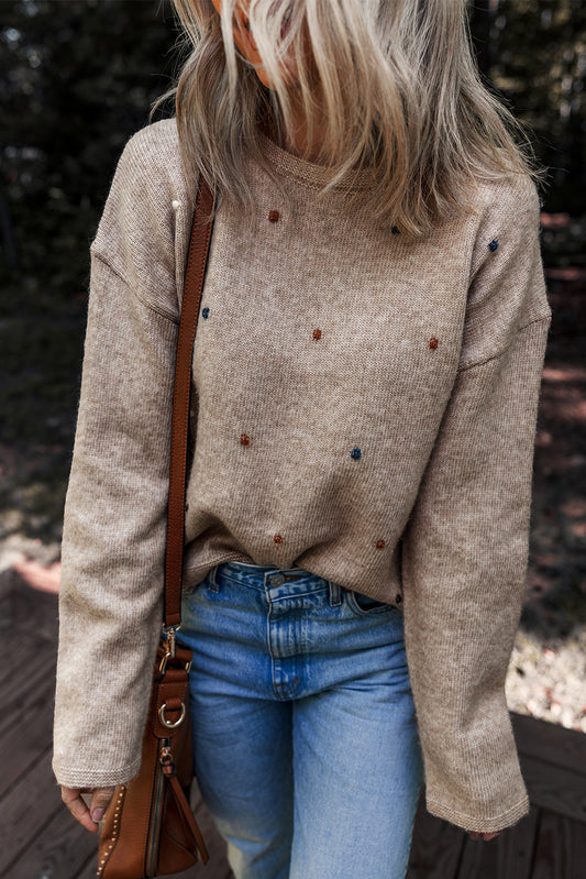 Drop Shoulder Sweater with Dots