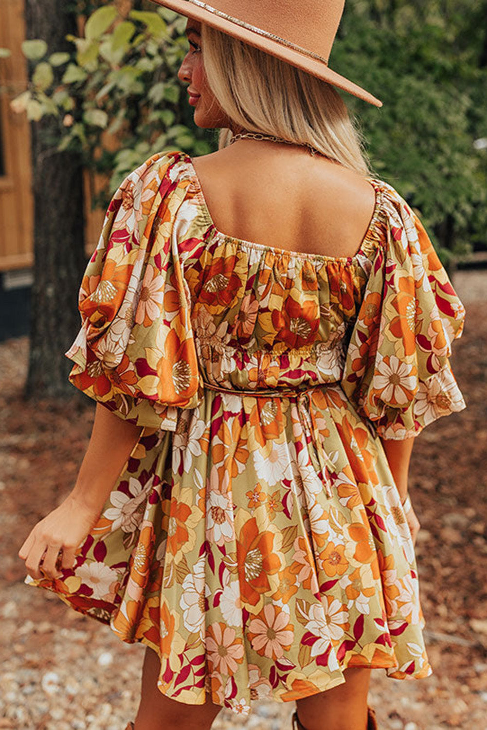 Floral Printed Square Neck Dress