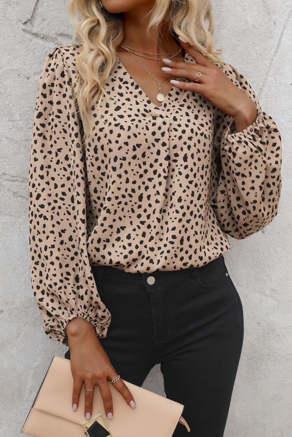Leopard Print Button V Neck Shirt