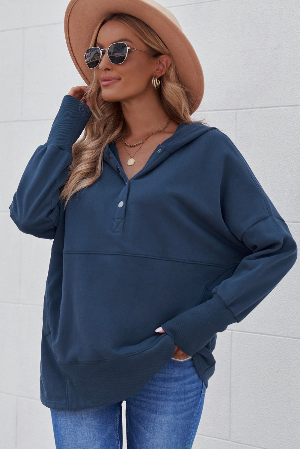 Batwing Sleeve Henley Hoodie