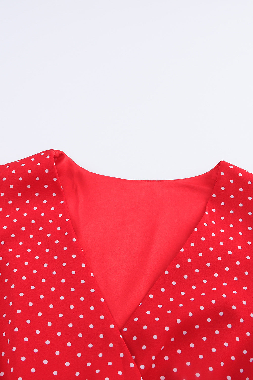 Red Polka Dot V Neck Ruffle Dress