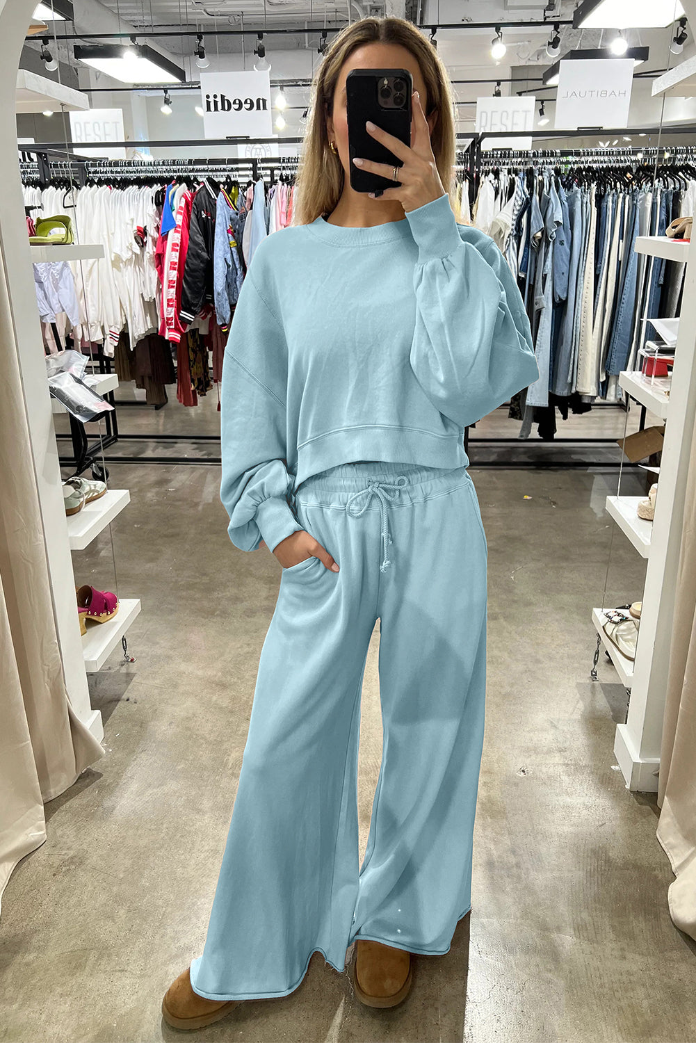 Drawstring Wide Leg Pants Set