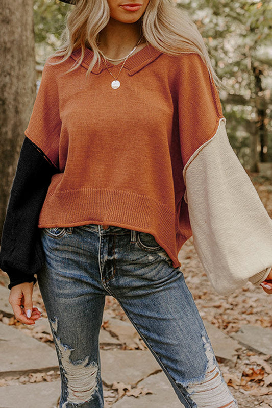 Bubble Sleeve V Neck Sweater
