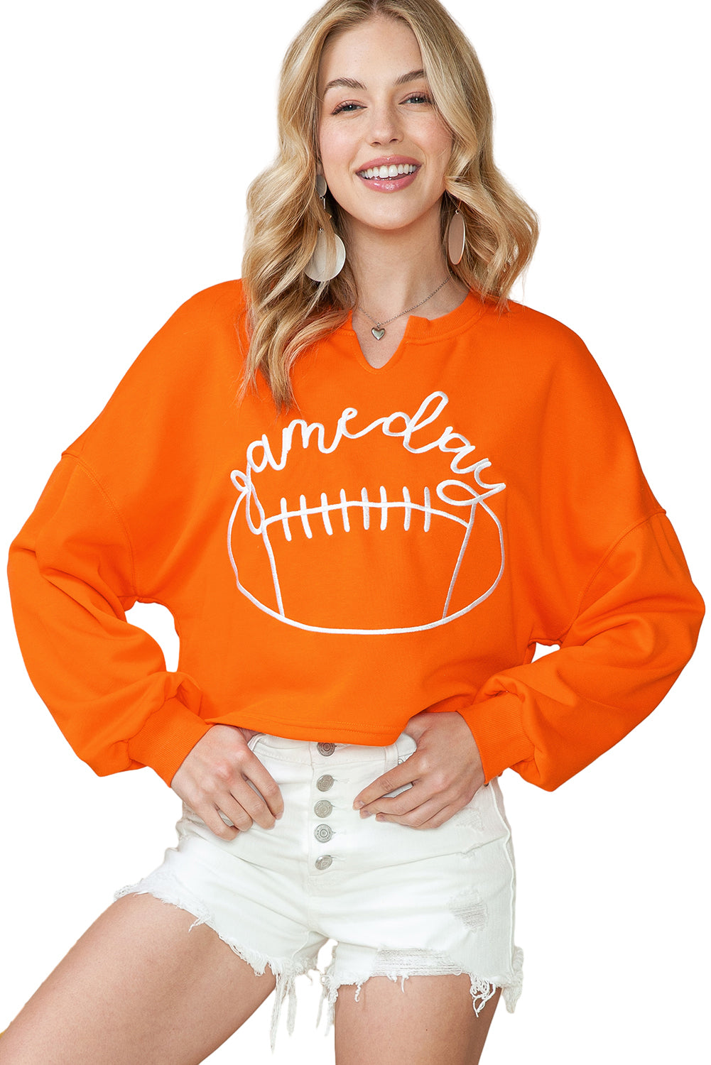 Game Day Notched Neck Cropped Sweatshirt