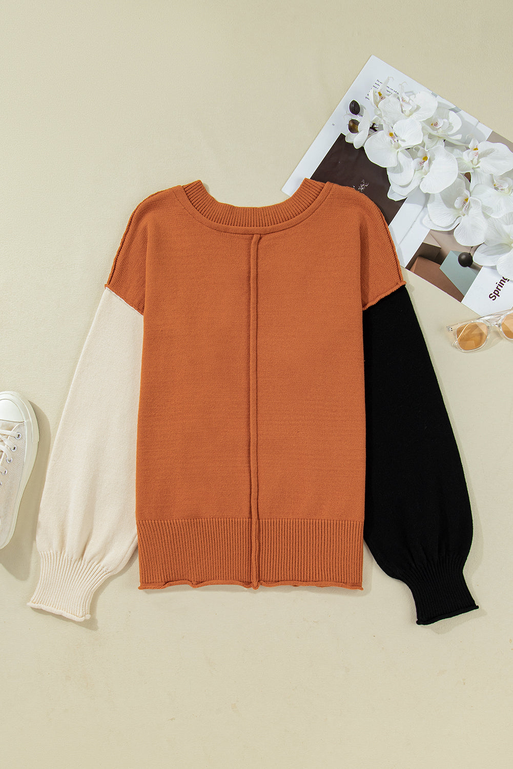Bubble Sleeve V Neck Sweater
