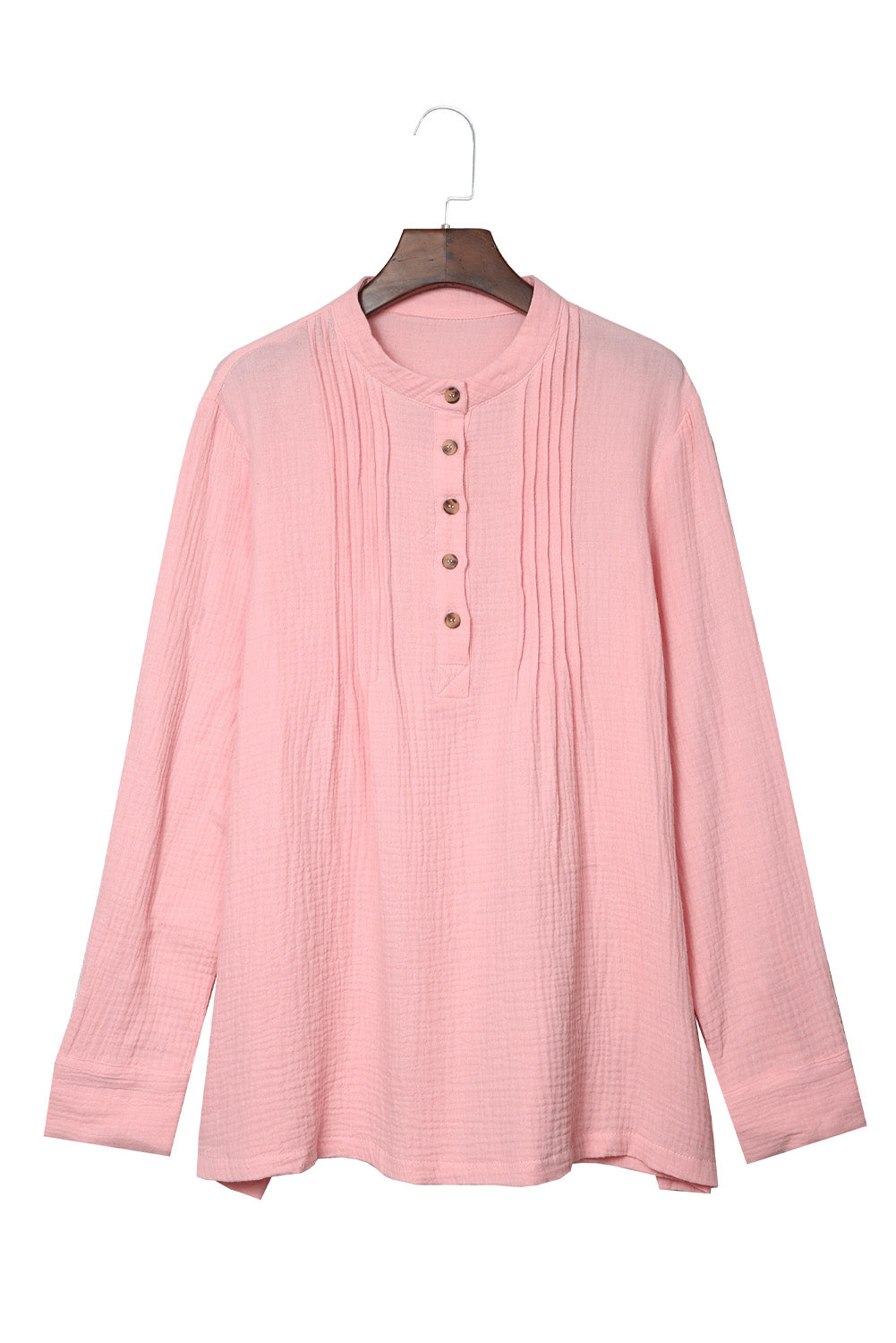 Pleated Half Buttons Casual Textured Blouse
