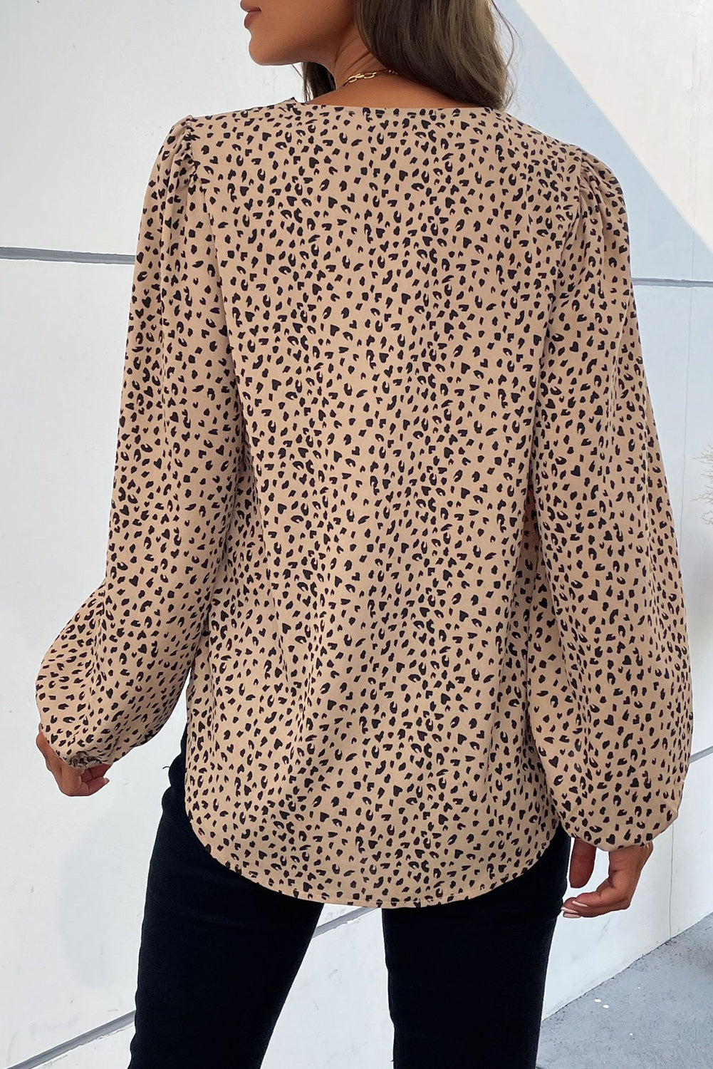 Leopard Print Button V Neck Shirt