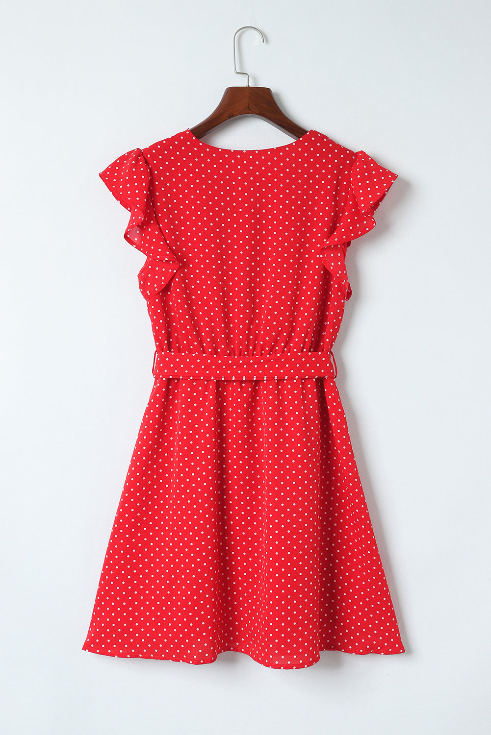 Red Polka Dot V Neck Ruffle Dress