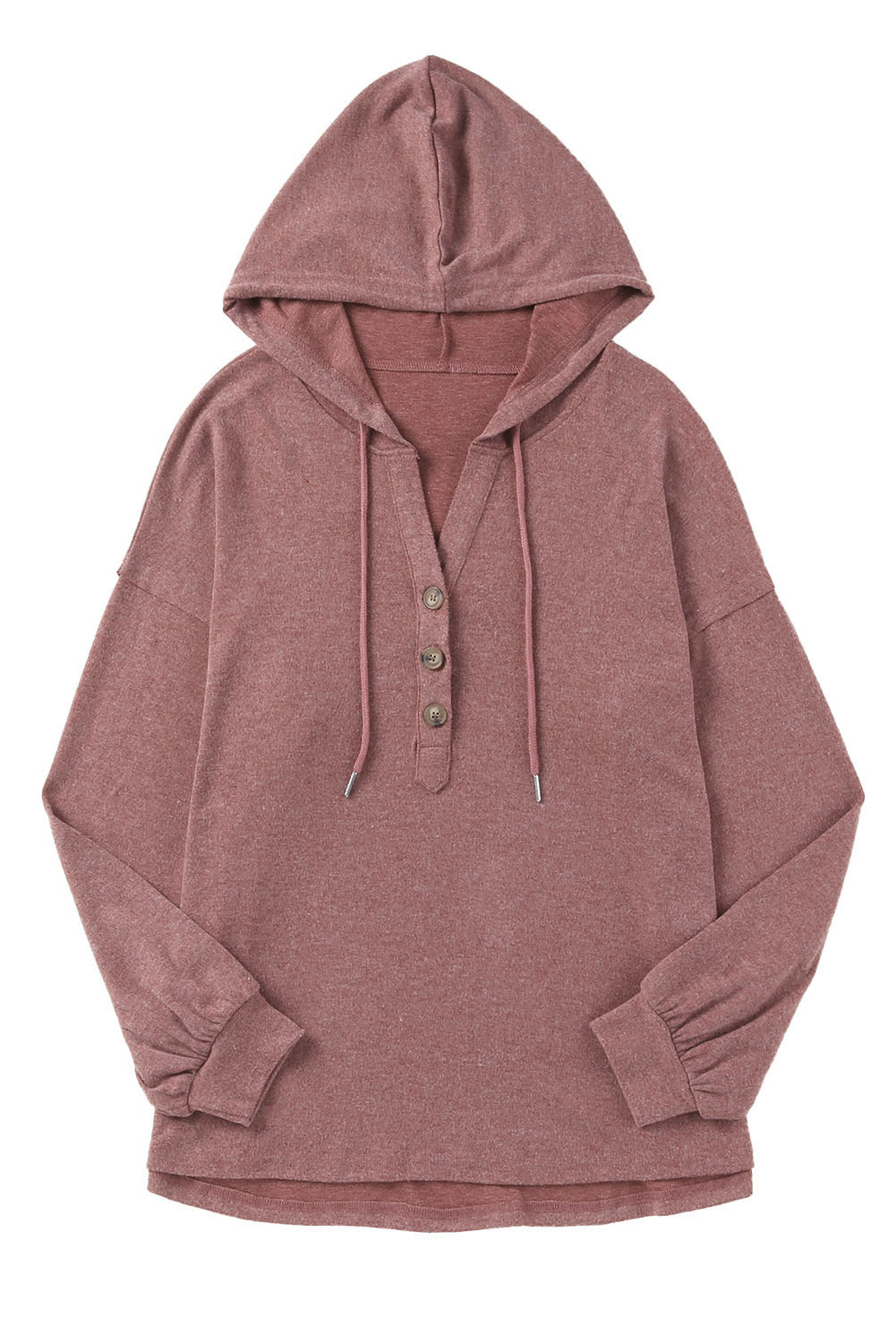 Button Front Pullover Hooded Sweatshirt