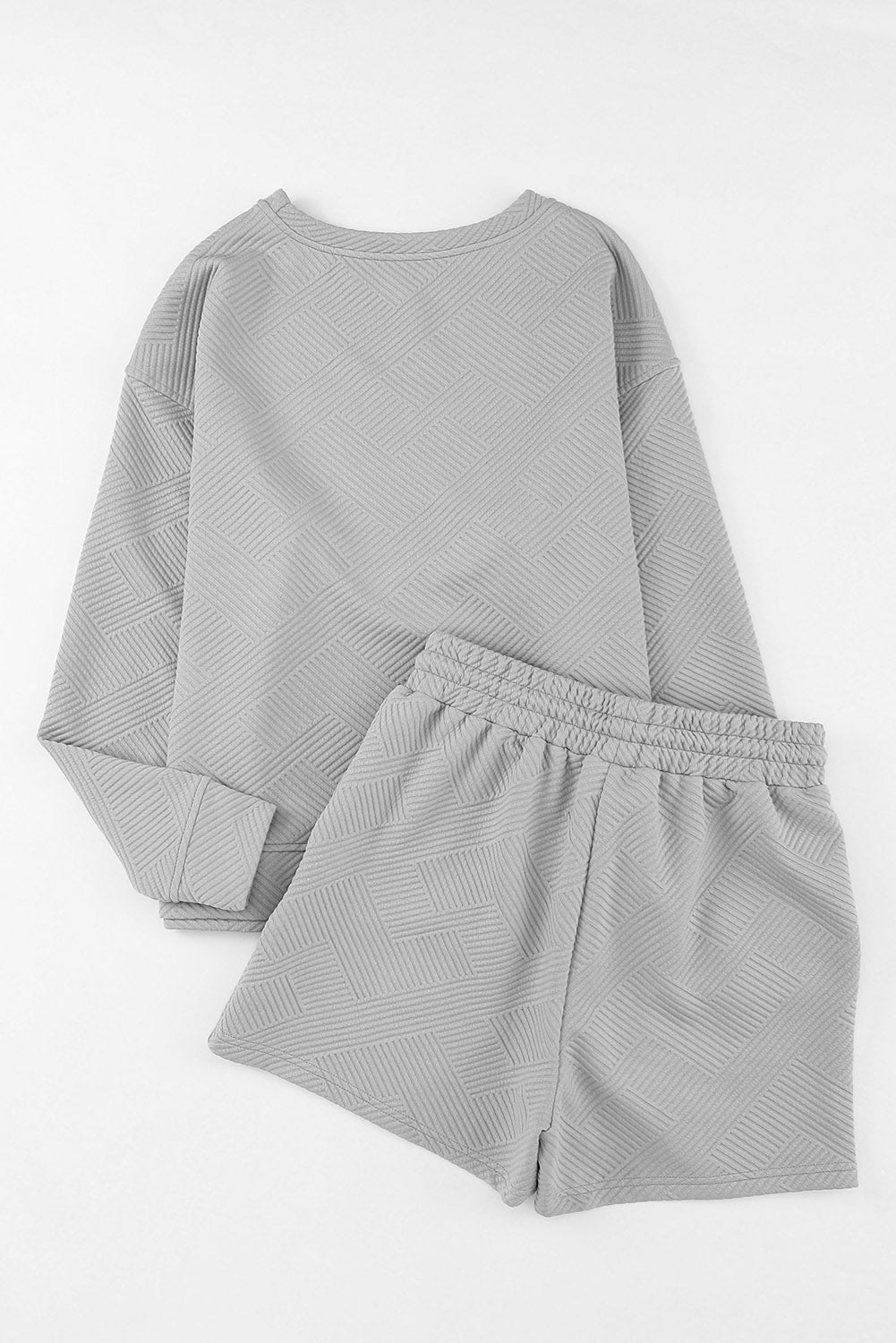 Textured Long Sleeve Top & Drawstring Shorts Set