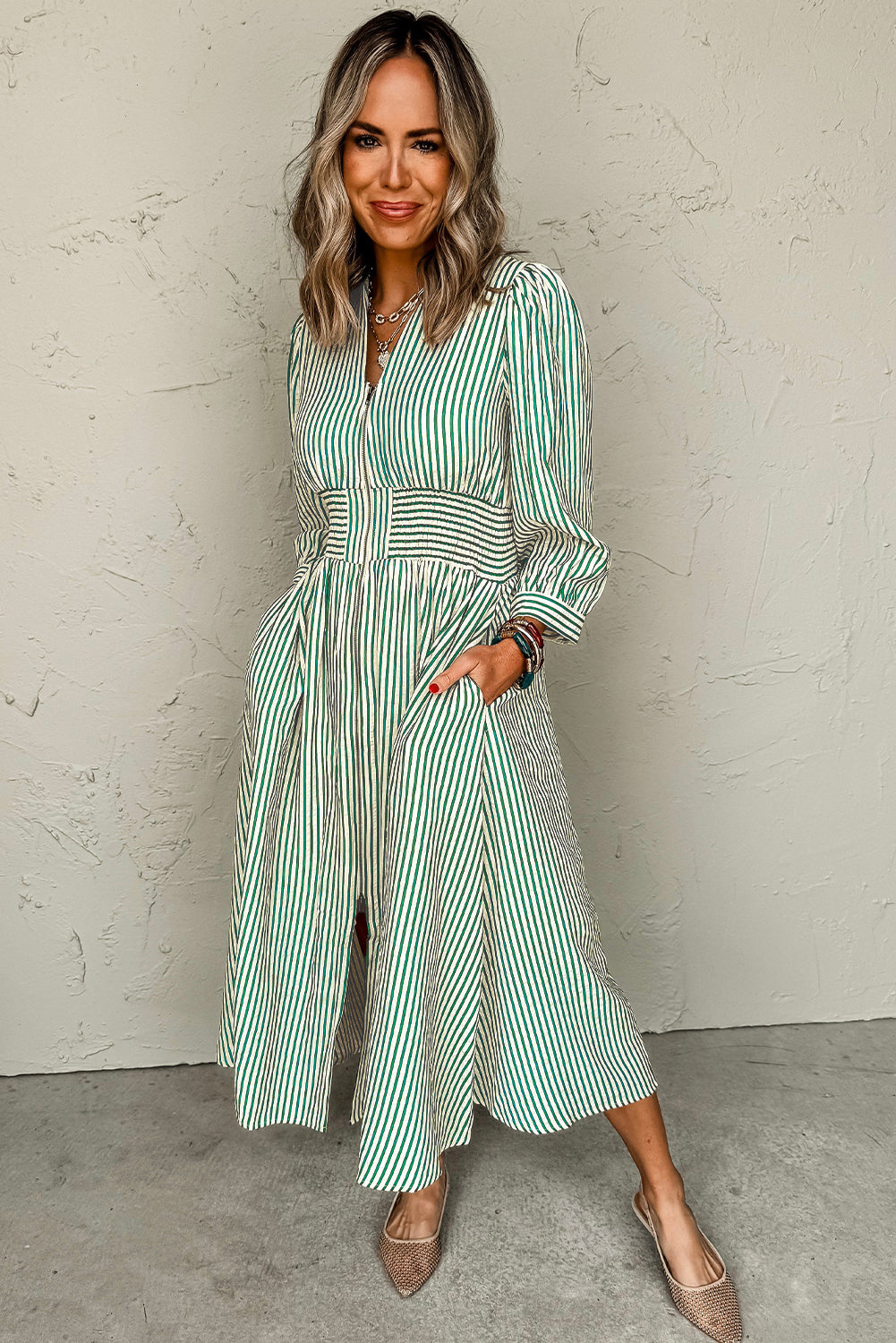 Cinched High Waist Midi Dress