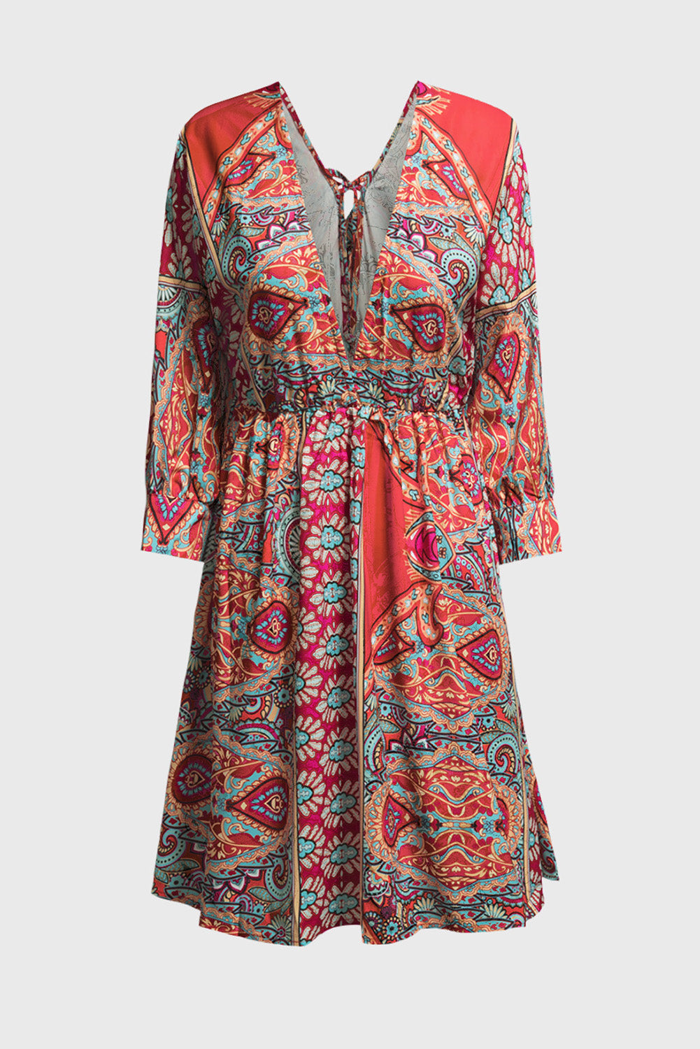 3/4 Sleeve Tie Back Boho Dress