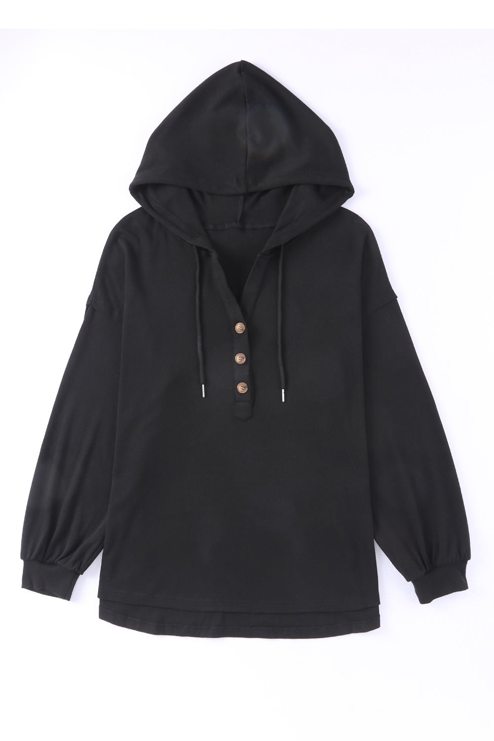 Button Front Pullover Hooded Sweatshirt