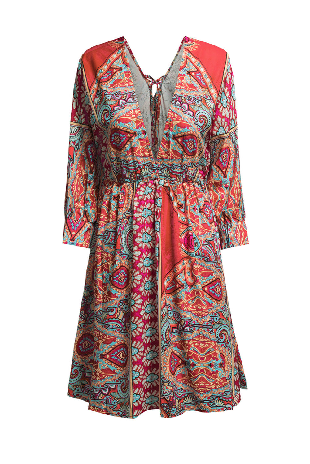 3/4 Sleeve Tie Back Boho Dress