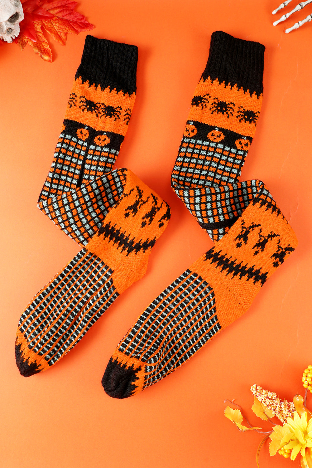 Orange Witch Pumpkin Halloween Party Costume Knit Knee High Socks
