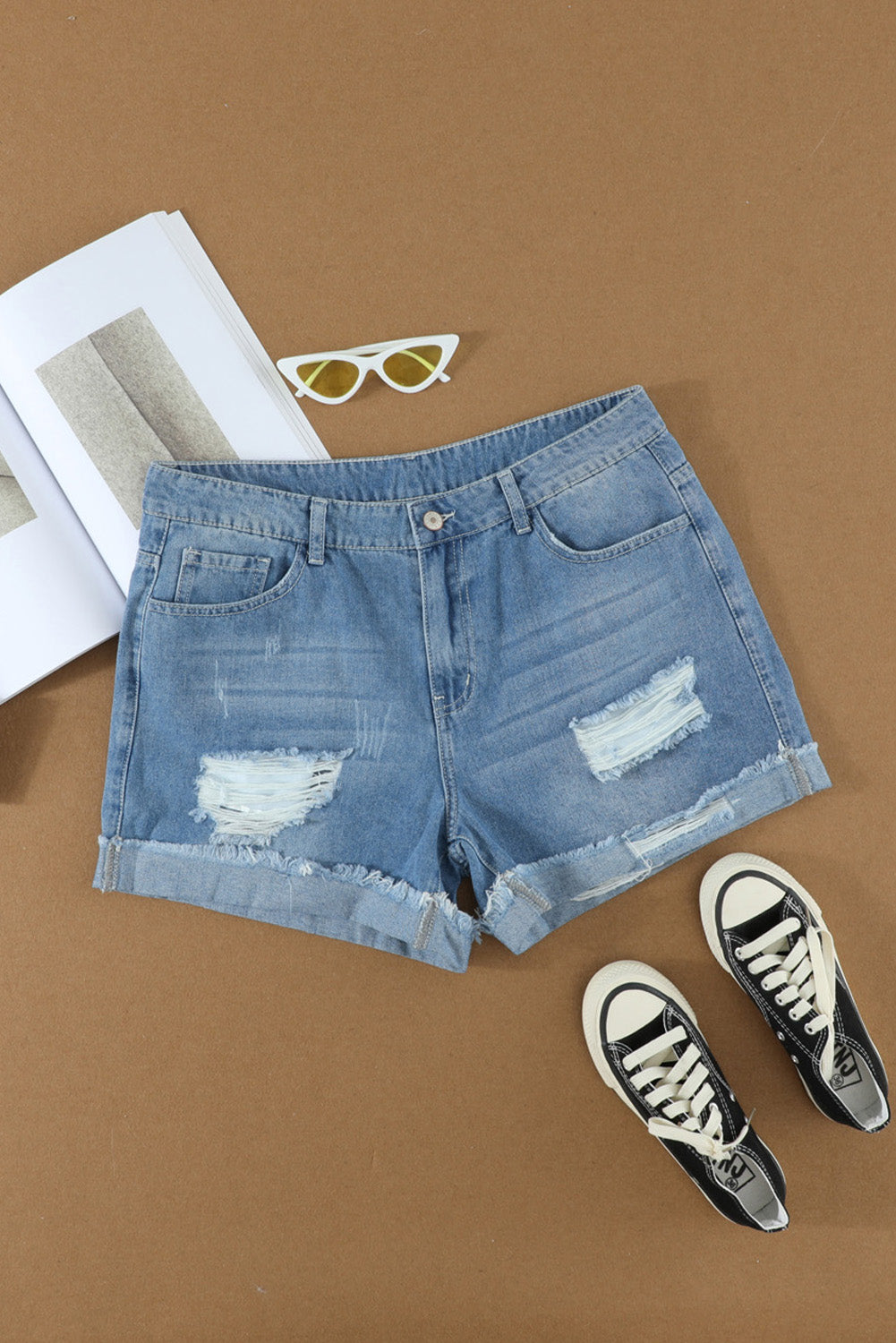 Rolled Hem Denim Shorts