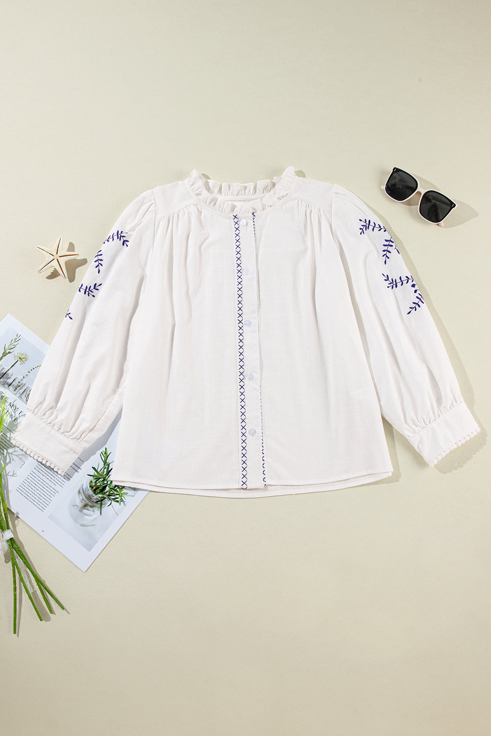 Embroidered Button Up Boho Blouse