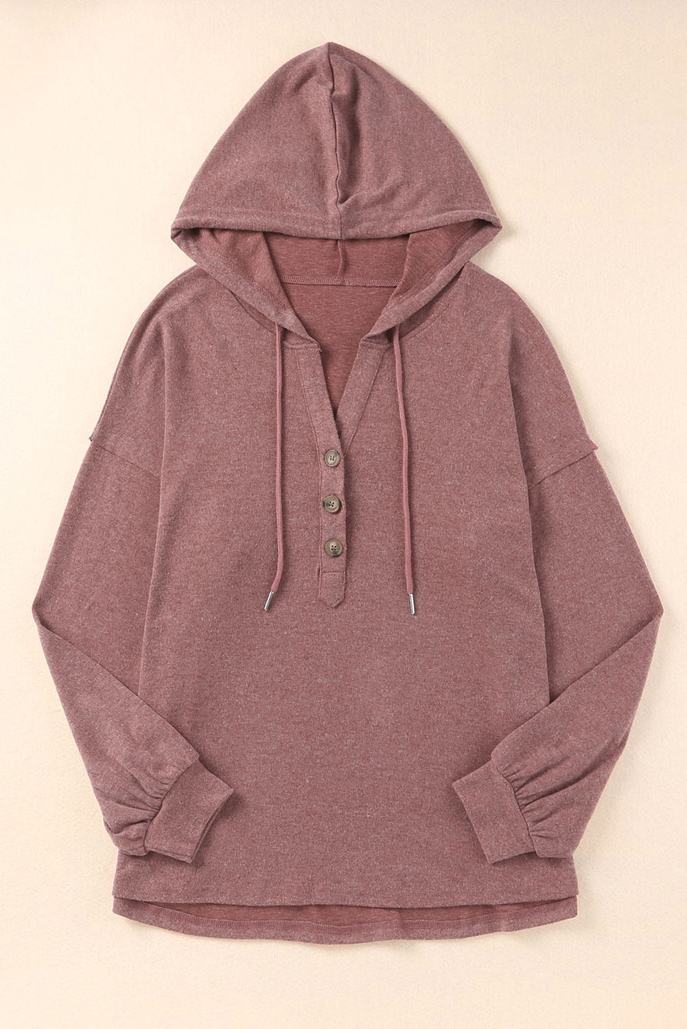 Button Front Pullover Hooded Sweatshirt